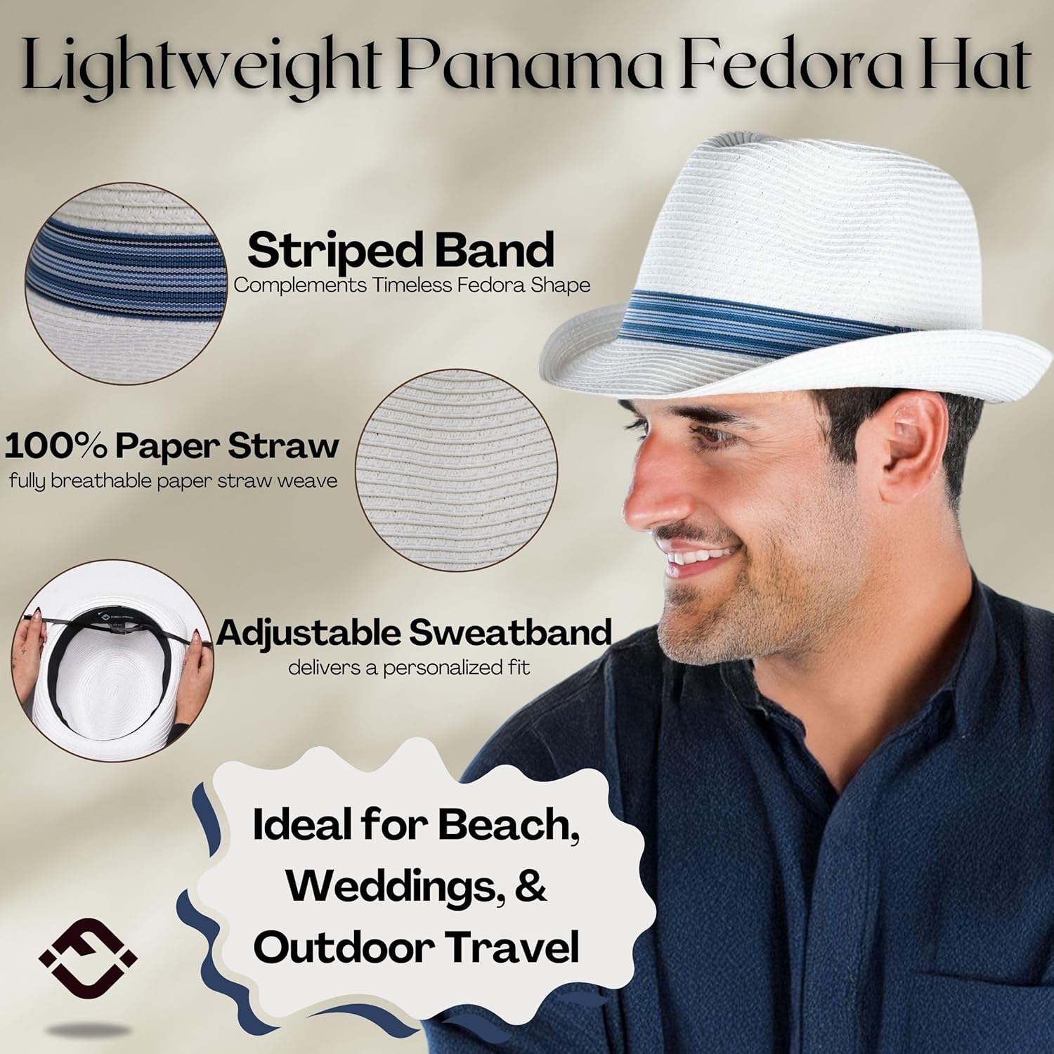 Funky Junque Straw Fedora Hat Beach Summer Short Brim Packable Sun Trilby Unisex UPF 50+ - Image 3