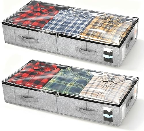 Paquete de 2 contenedores de almacenamiento para debajo de la cama de 33 x 16.5 x 6.3 pulgadas, contenedores organizadores plegables con paredes