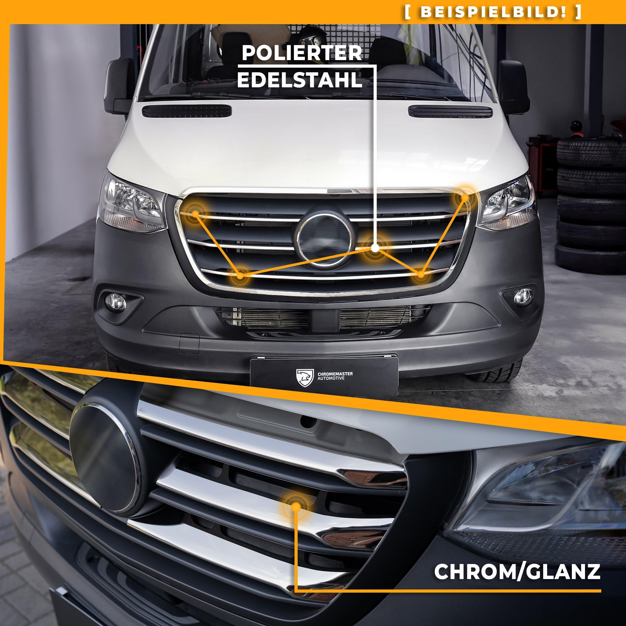 CHROMEMASTER | Kompatibel mit VW Crafter 2017+ | Leisten für Kühlergrill, Zierblenden, Rostfreier Stahl Poliert | Perfekte Passform; Neues, Attraktives Erscheinungsbild des Fahrzeugs