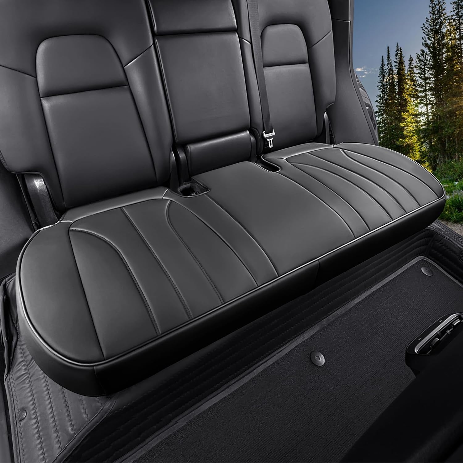 Car Seat Covers Fit for Tesla Model 3 and Model Y, Breathable and Luxury Bottom Seat Cover, Leather Seat Cover for Model 3 2019-2023 and Model Y 2023-2024 (Black Back Seat Cover for Model Y)