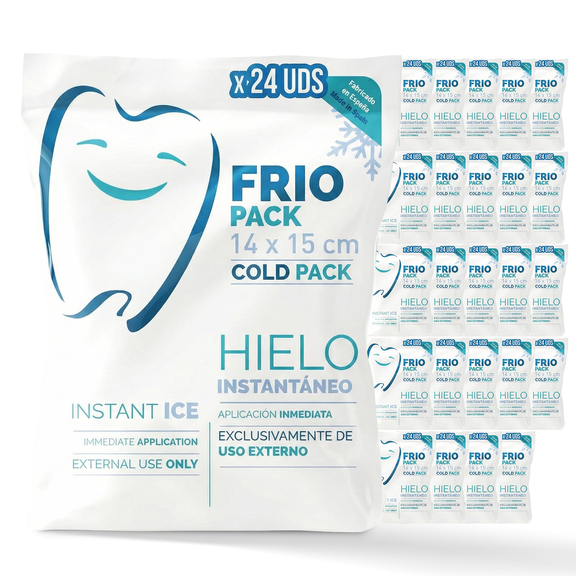 Bolsa de Frío Instantáneo. Bolsa Higiénica de Un Solo Uso. Sensación Rápida e Inmediata para uso externo. Compresas de Frío Multiusos. 14x15 cm. 24 Unidades.