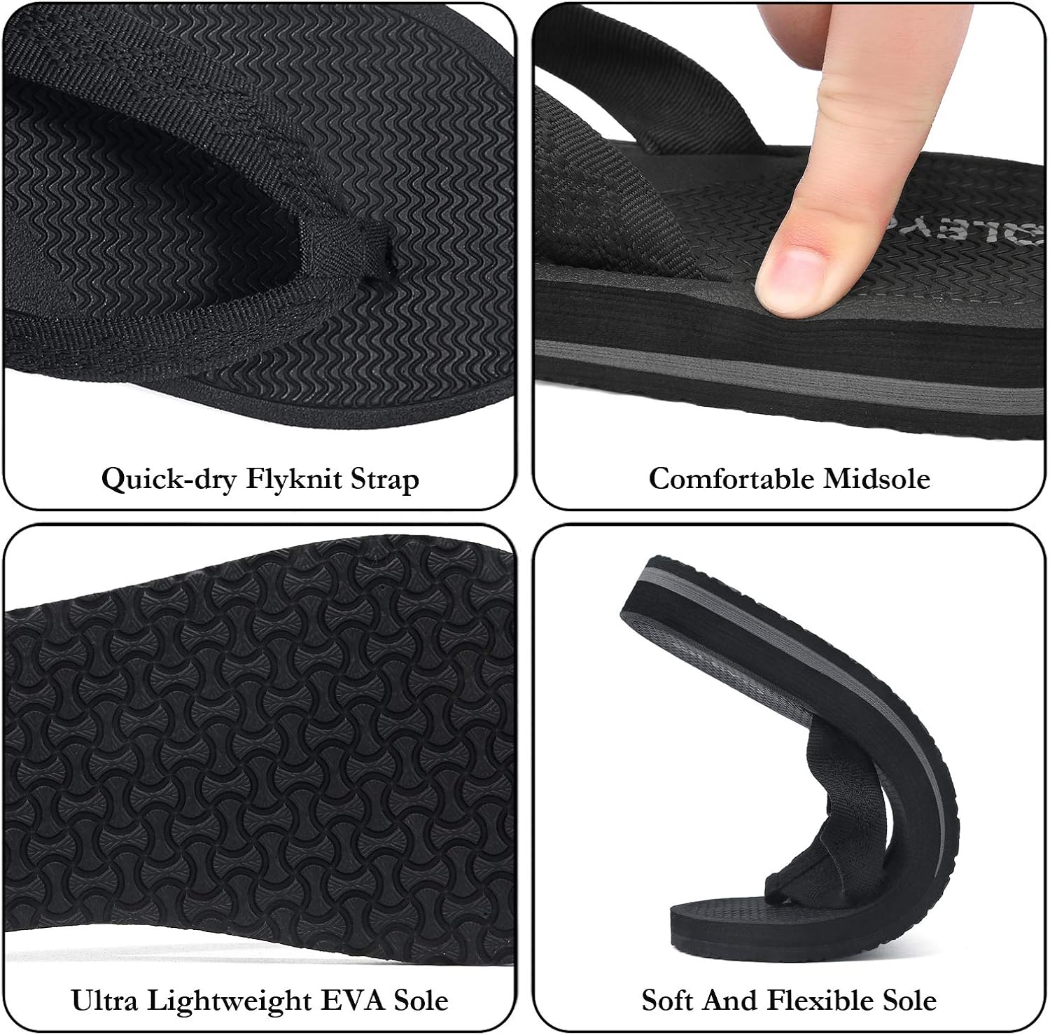 Womens Flip Flops Sandals Summer Beach Slippers 8 W10-black