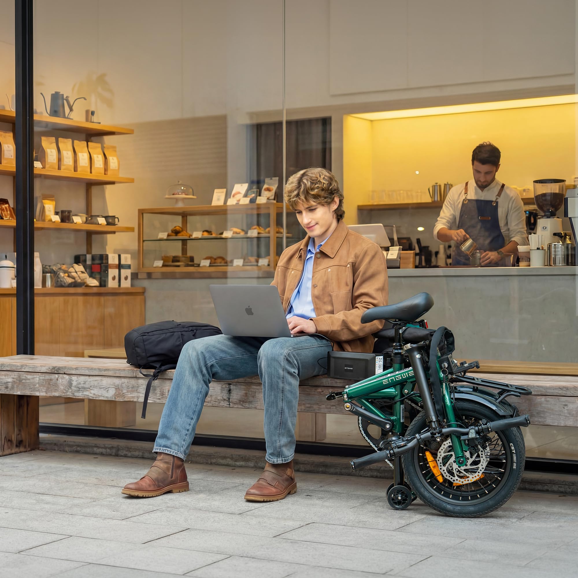 ENGWE Zip 16.9KG Ultraleichtes Zusammenklappbares Elektrofahrrad, 36V 10Ah Tragbarer Akku mit Bis zu 120KM, Drehmomentsensor und Hydraulische Bremsen, Mit Scheinwerfer und Reflektoren, 7 Gänge