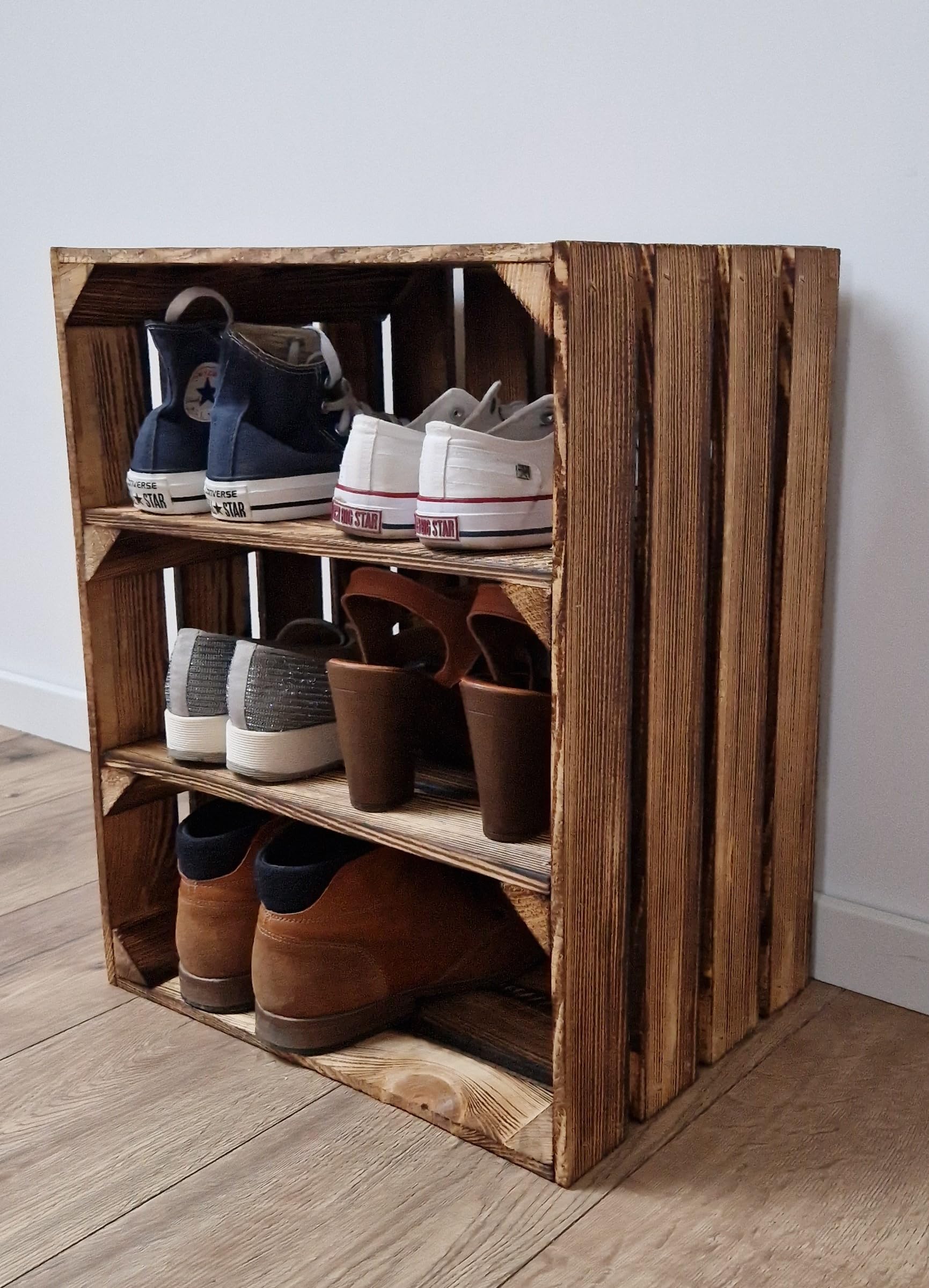 PYXIDAS Wooden Crates With Shelf, Rustic Boxes For Storage, Home Decor, Wedding Solution (1 Crate, Short burnt)