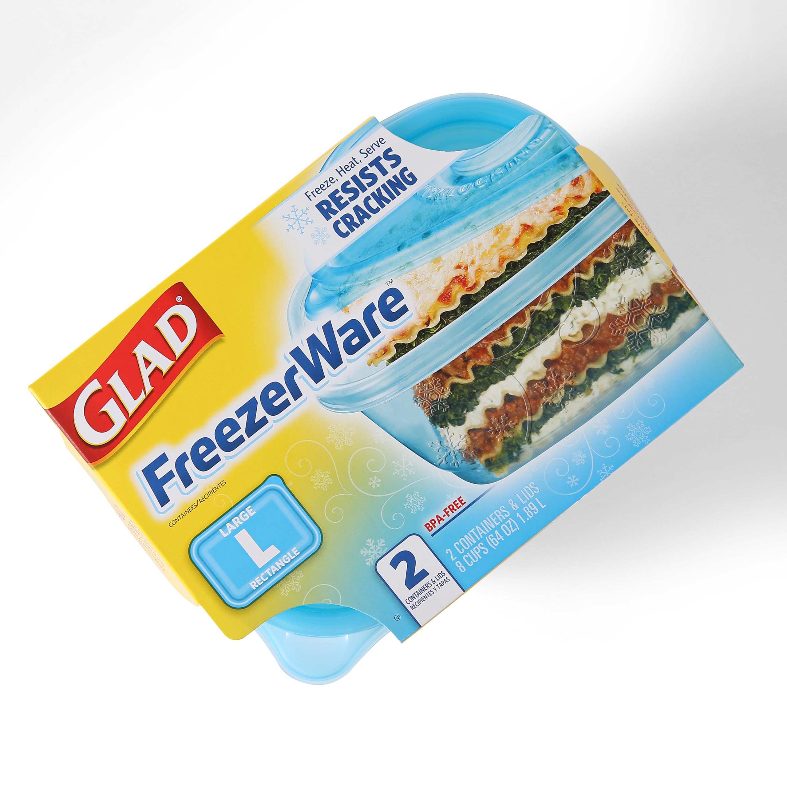 Glad ware Freezerware Frischhaltedosen, groß, rechteckig, fasst 1,8 l Lebensmittel, 2-teiliges Set, gefriergeeignete Behälter zur Aufbewahrung von Lebensmitteln und zum Konservieren von Frische | 6