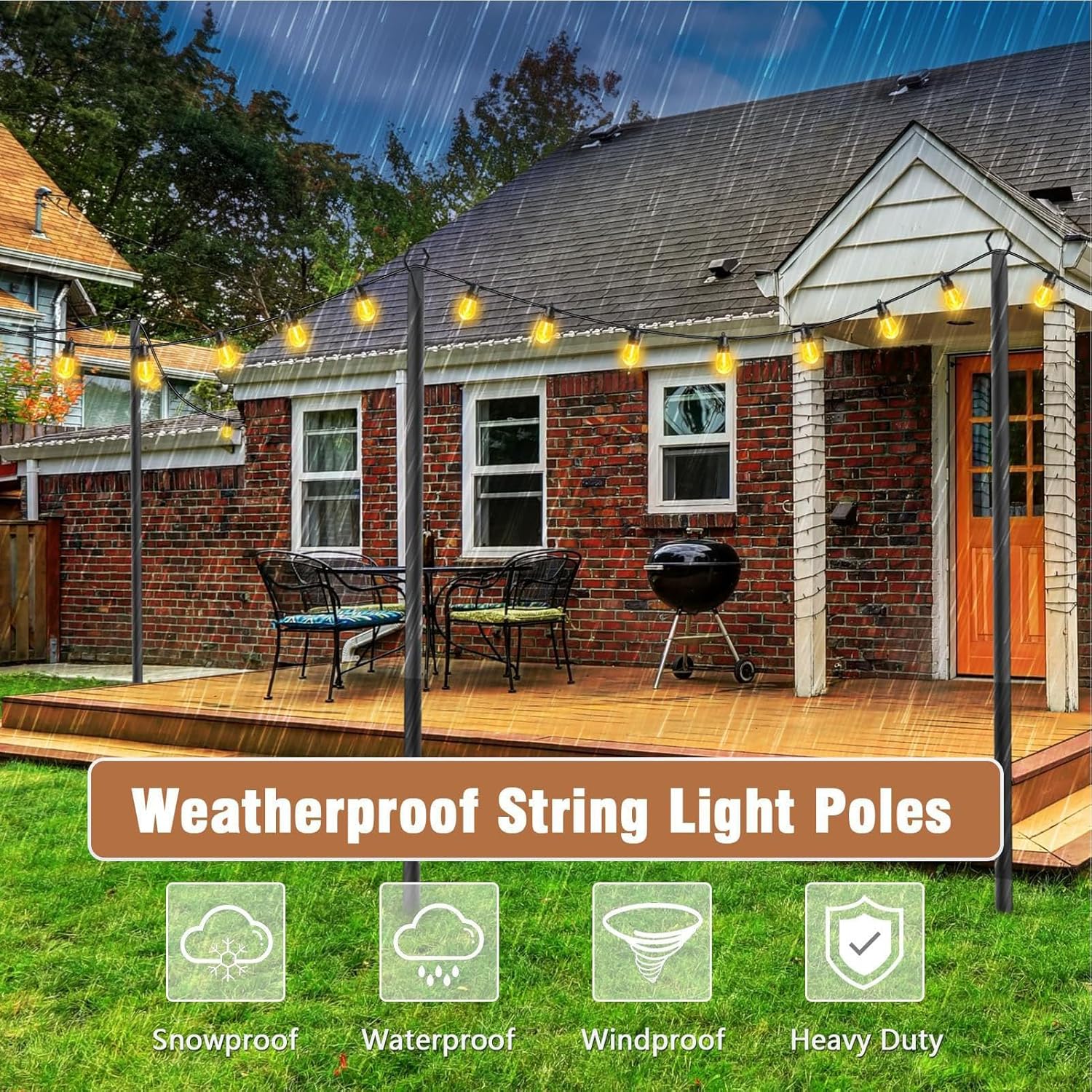 Stringlight Poles – 2‑piece Heavy‑duty Metal Yard Posts, Outdoor Garden Stand | Portable Rust‑resistant Steel Poles with 5‑prong Base for Hanging Stringlights Across Patio Wedding Parties