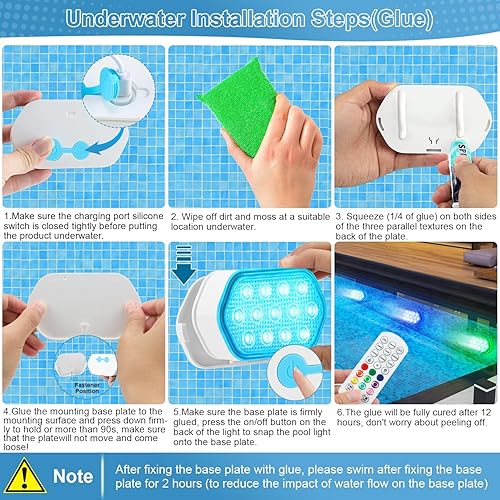 Miniatura 2 de Luces de piscina, luces LED sumergibles recargables, IP68, impermeable, 16 colores, luz flotante magnética con control remoto recargable, luz de