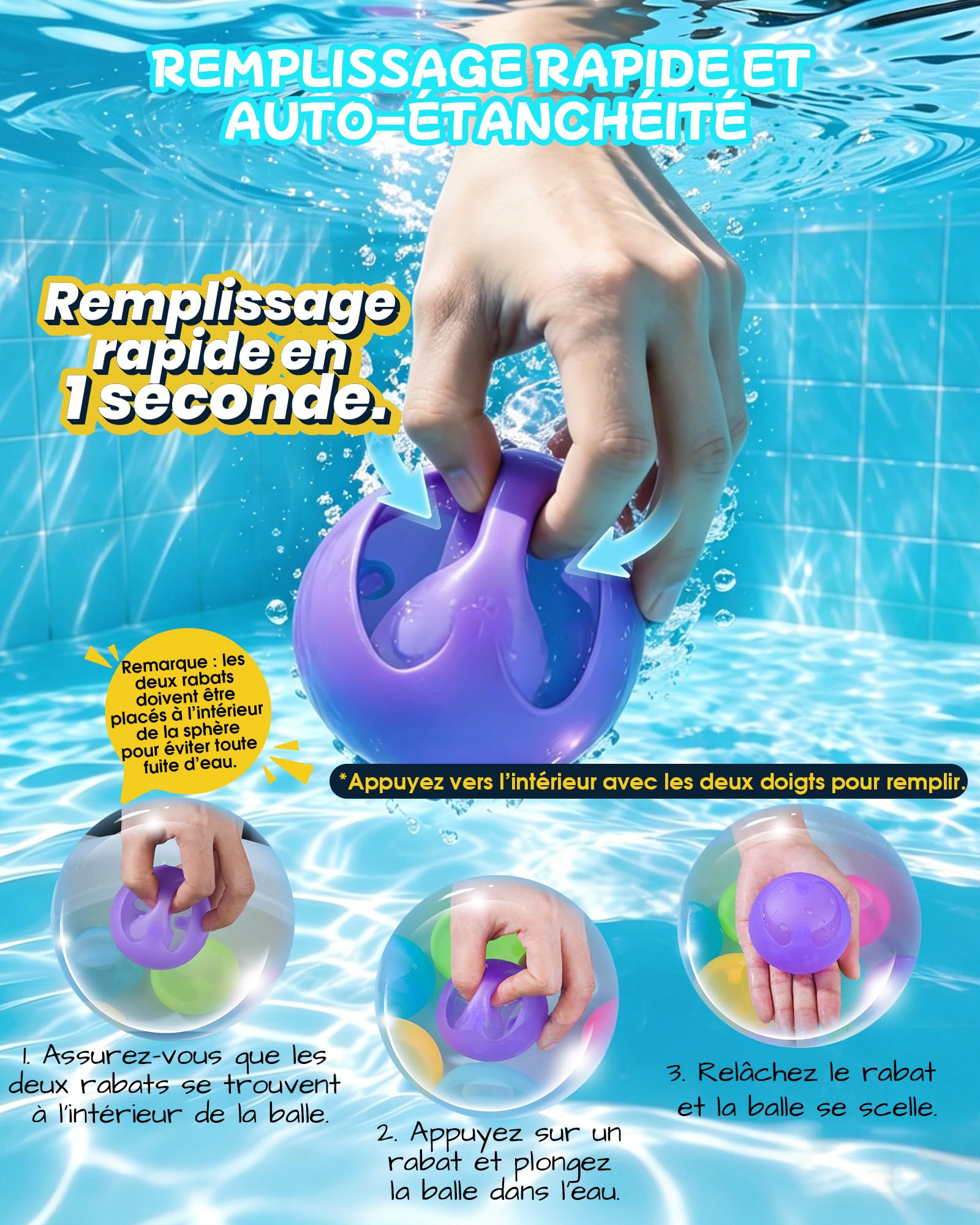 Bombe a Eau réutilisables, 12 Pièces Bombes à Eau à Fermeture Automatique, Ballons Eau Remplissage Rapide, Ballons d'eau Réutilisables Pour l'été Extérieur, Parc Aquatique, Piscine, Fête de Plage
