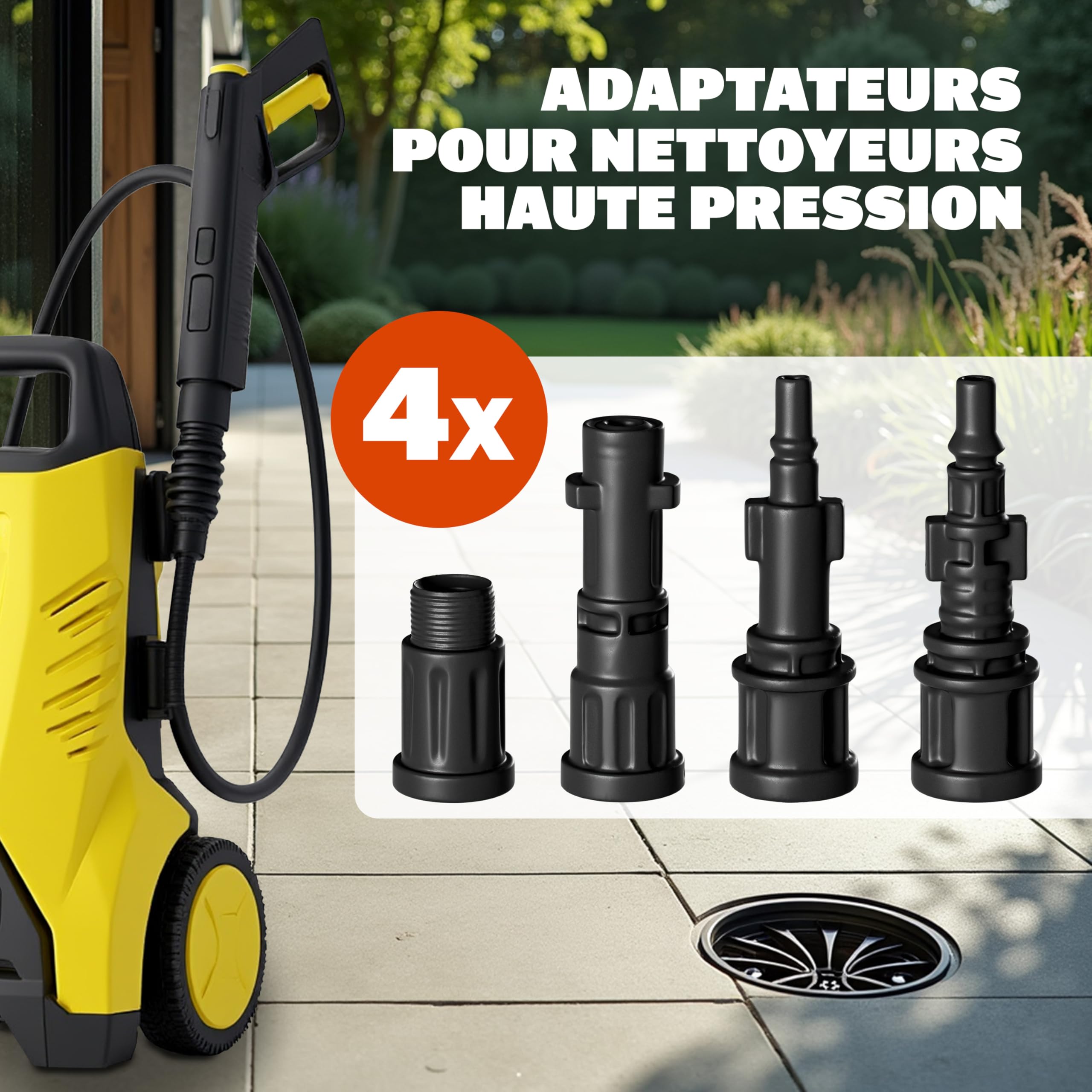 DEUBA Tuyau Déboucheur Canalisation 15m - Nettoyeur Haute Pression 160 Bar avec 4 Adaptateurs - Compatible Karcher K2 K3 K4 K5 K6 K7 - Furet Déboucheur Canalisation