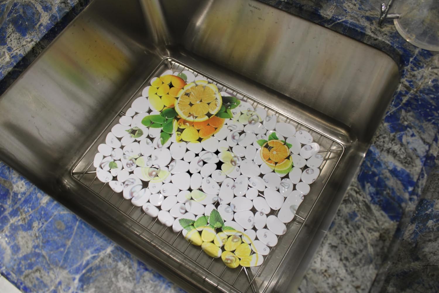 Printed PVC Sink Mat – Decorative 15.7" x 11.8" Flexible Sink Protector with Quick-Draining Pebble Texture – Scratch-Resistant, Easy-Clean Liner for Kitchen Sinks – Dependable Industries (Lemons)