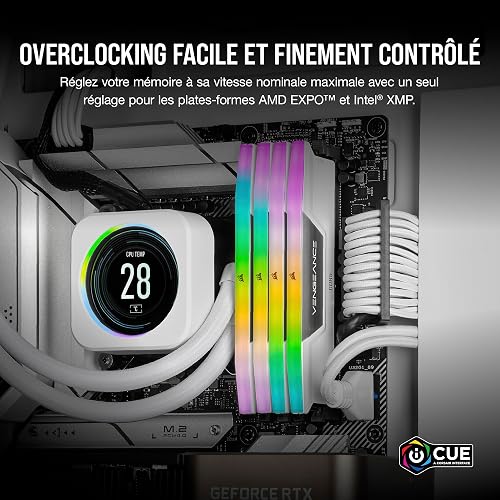CORSAIR Vengeance RGB DDR5 RAM 32Go (2x16Go) Jusqu'à 6000MHz CL30-36-36-76 1.4V AMD Expo & Intel XMP Mémoire pour Ordinateur de Bureau - Blanc (CMH32GX5M2B6000Z30W) - 5