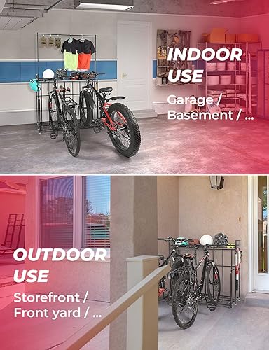 Miniatura 6 de KEMIMOTO Soporte de 4 bicicletas con organizador de almacenamiento estante de bicicleta ajustable de 3 anchos para neumáticos