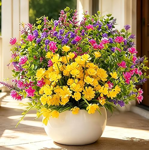 24 Bundles Artificial Flowers Outdoors Faux Plants UV Resistant Fake