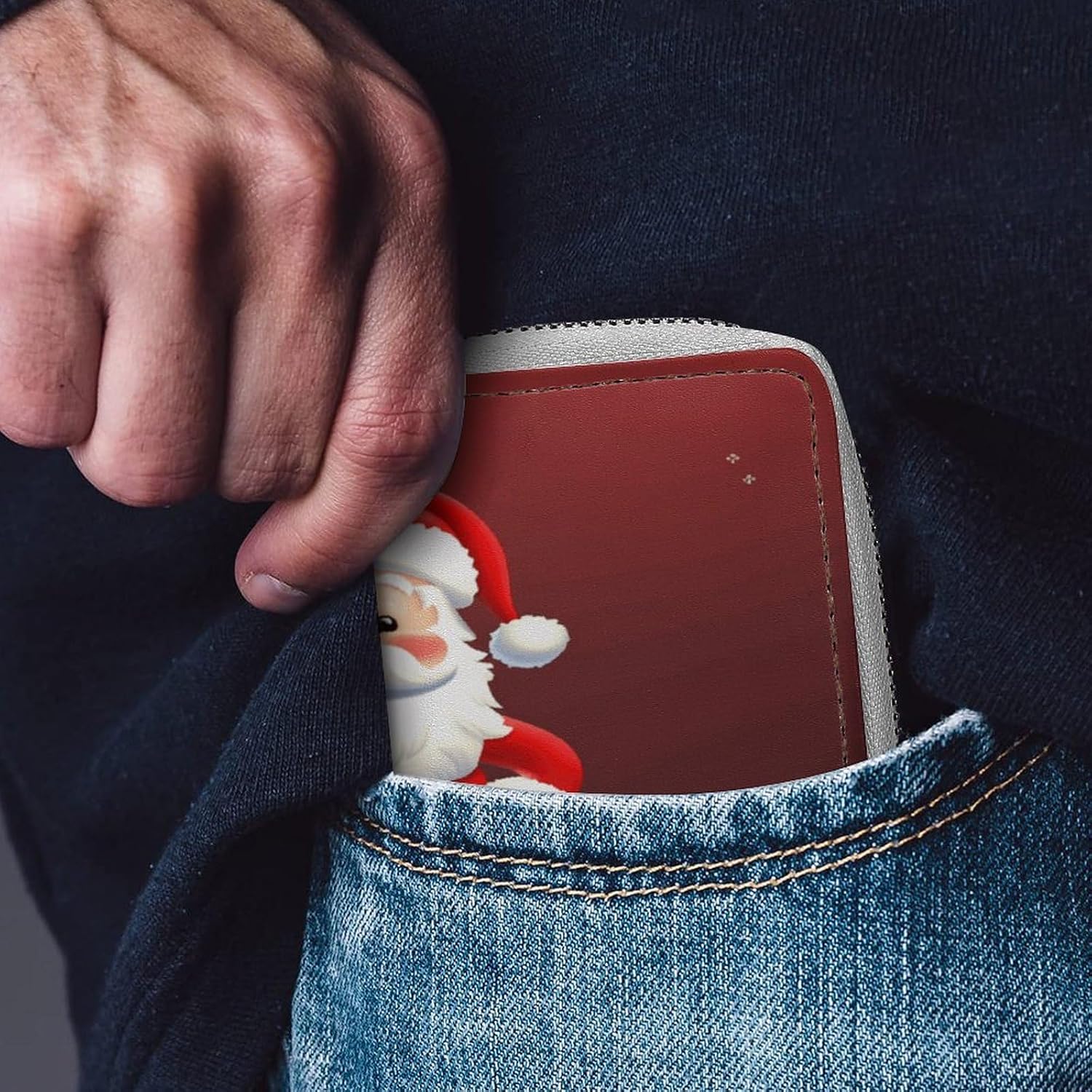 Cute Santa Claus Card Holder RFID Blocking,Credit Card Wallet for Women And Men,Card Case Organizer Bag with Zipper