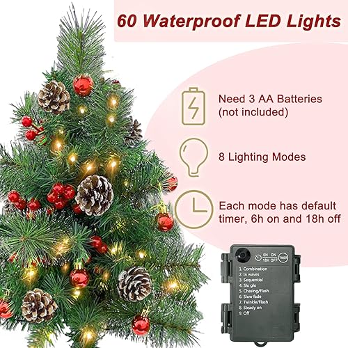 Miniatura 4 de Juego de 2 árboles de Navidad artificiales preiluminados con luces LED blancas cálidas, árbol de Navidad de entrada de 30 pulgadas con adornos