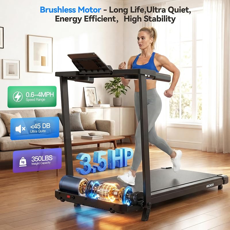 FUNMILY 3.5HP Walking Pad with Incline - Treadmill with Desk & Handle Bar image 3