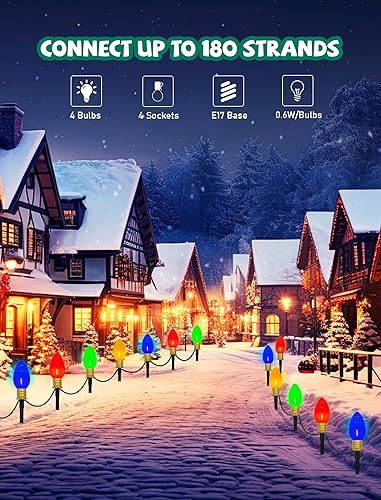 Miniatura 4 de C9 - Luces LED multicolor para Navidad, 1 paquete de 7 pies con 4 luces LED multicolor con 4 estacas, impermeable, para Navidad, césped, pasarela,