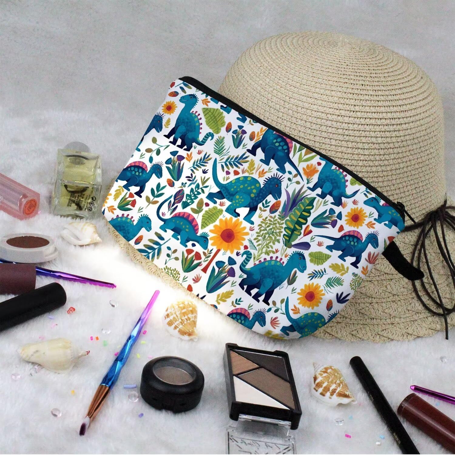 Cartoon Dinosaur Makeup Bag Cute Small Organizer Zipper Pouch Cartoon Dinosaur Cosmetic Bag Birthday Present for Women Friends - Image 7