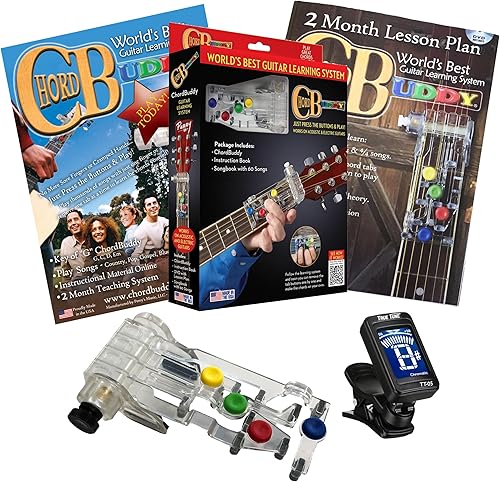 Sistema de aprendizaje de guitarra de acorde a mano izquierda con menos en el plan, cancionero y afinador cromático con clip True Tune LEFTY