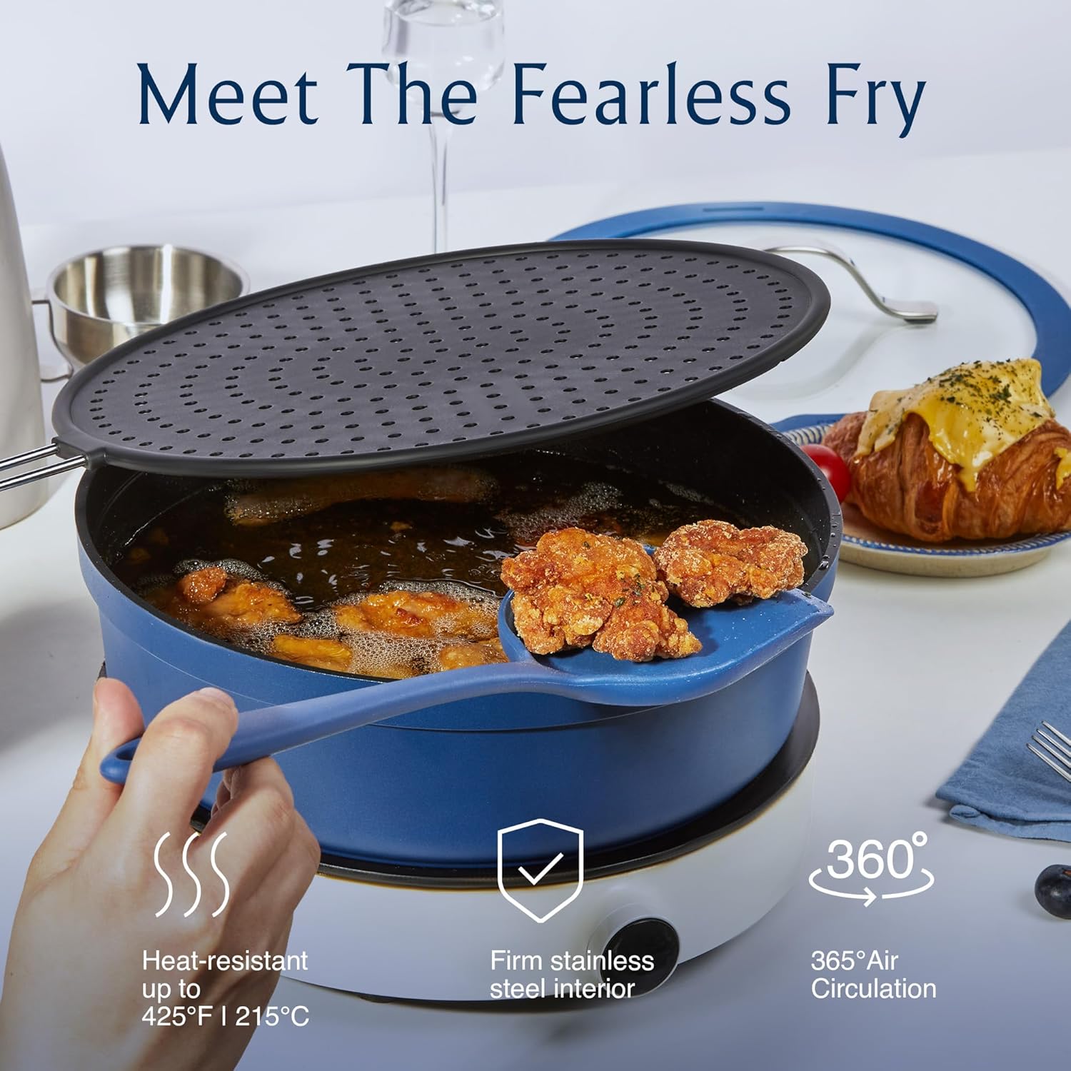 CAROTE 10-Piece Pots and Pans Set, Nonstick Cookware Set Detachable Handle, Frying Pan with Splatter Screen, Oven Safe, Induction Ready, Stackable, Blue