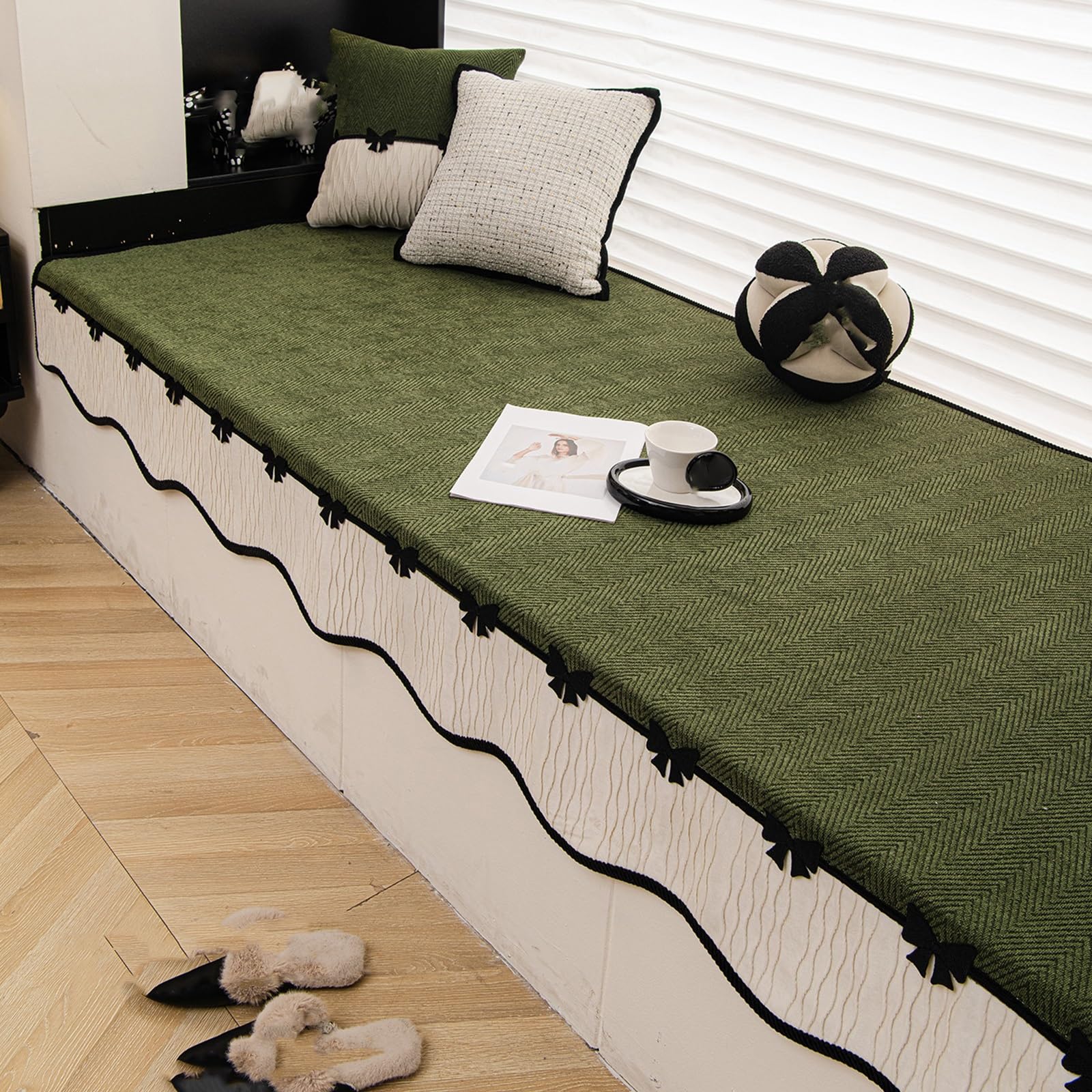 GBPLDMAQ Washable Bay Window Cushion, Chenille Window Seat Cushion, Nonslip Silicone Bottom, Foldable for Living Bedroom Mudroom(Green,70x120cm/28x47in)