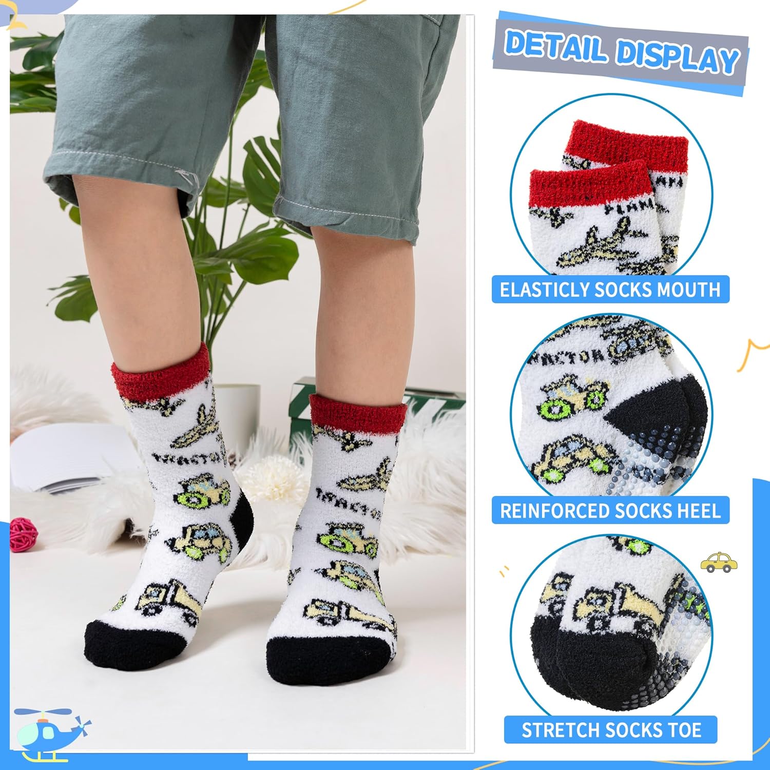 DoSmart Kids Fuzzy Slipper Socks Boys Girls Toddler Non Slip Warm Fluffy Winter Funny Thick Cozy Grips Socks 6 Pairs - Image 4