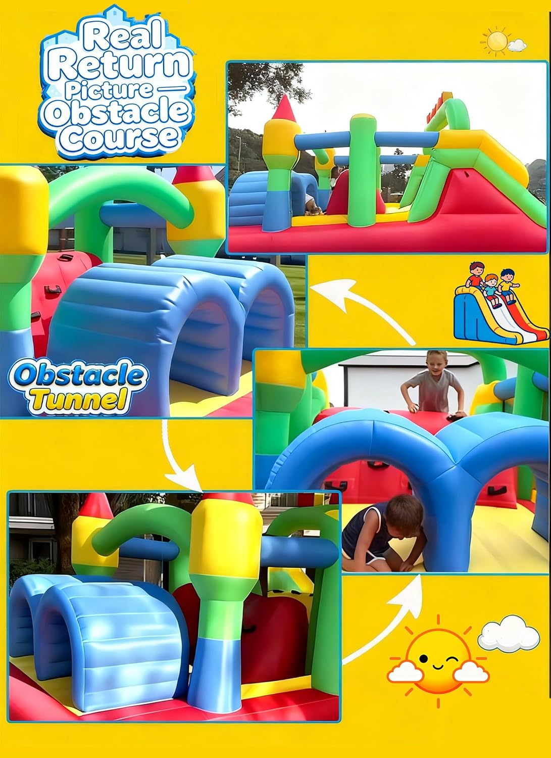 Whubefy Inflatable Bounce House, 18FT Giant Obstacle Course for Kids Racing Castle w/Tunnel, Climb Wall, Jump Zone & Jumbo Slide, Bouncy Castle w/680W Blower, Passed 400Lbs Load-Bearing Test