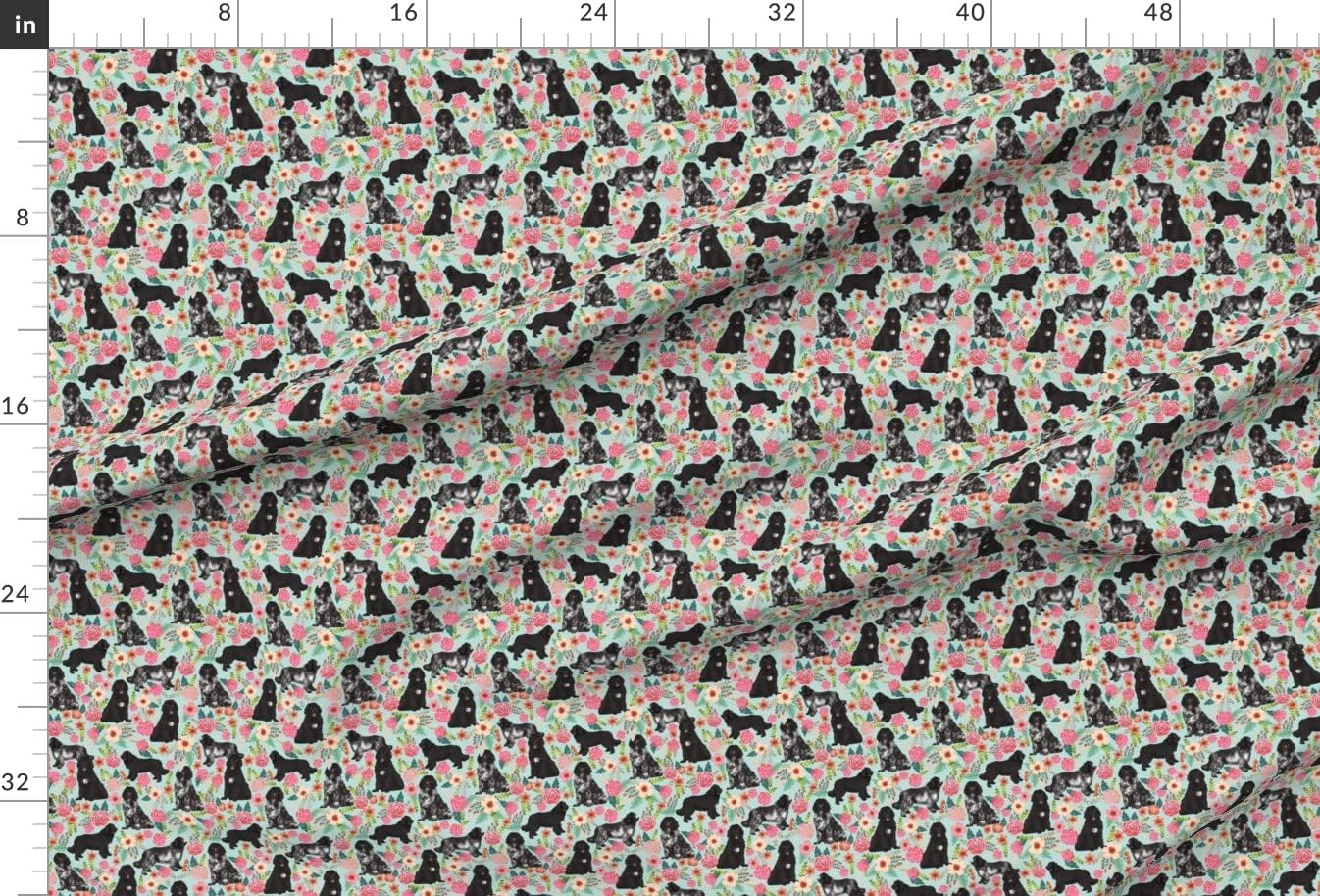 Spoonflower Fabric - Newfoundland Dogs Newfoundlands Cute Dog Florals Pet Portrait Printed on Minky Fabric by The Yard - Sewing Baby Blankets Quilt Backing Plush