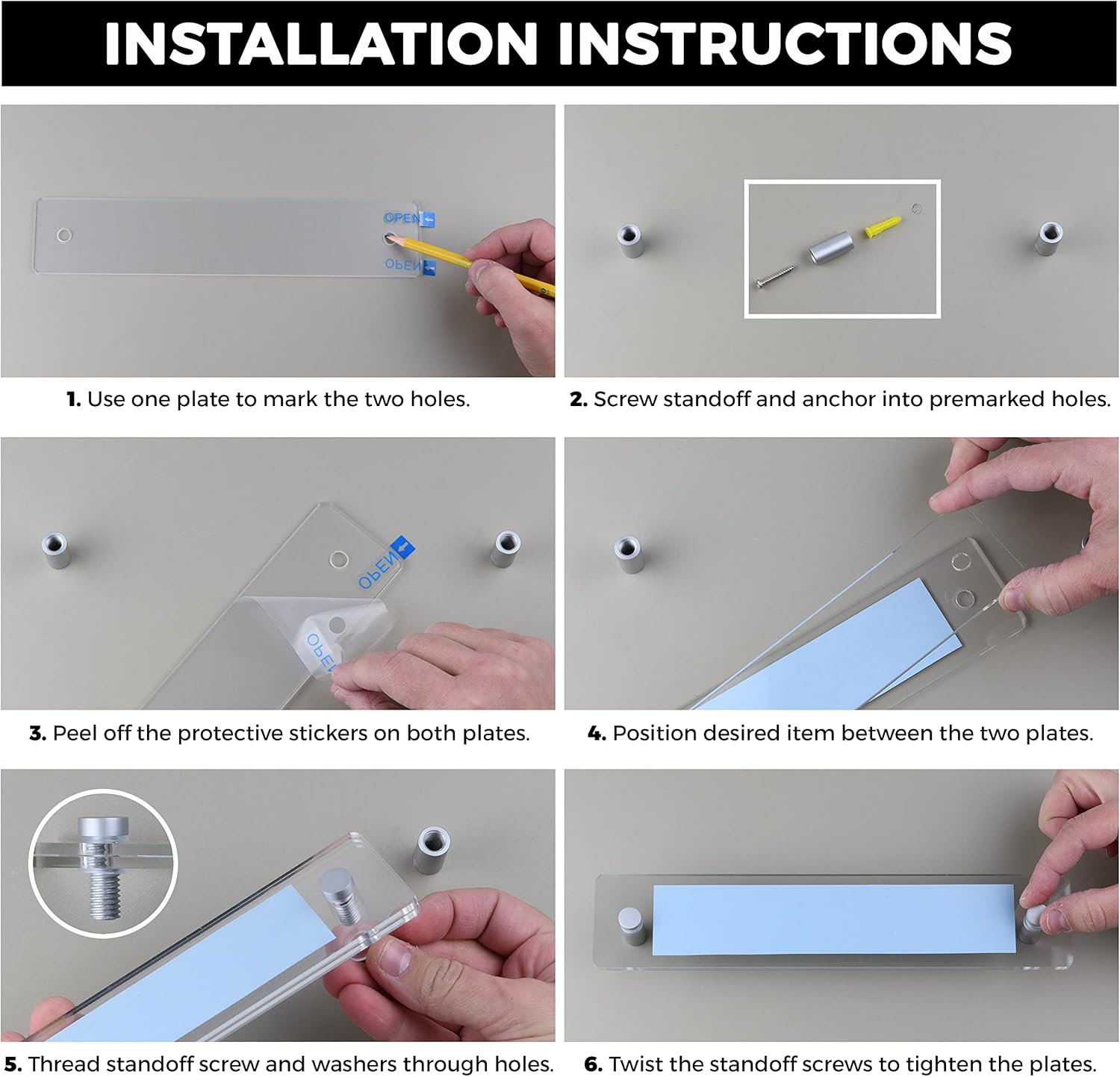 Set of 4 - Sturdy & Elegant Acrylic 2 Piece Wall Mount Name Plate Holder, Office Business Door Sign Holder with All Hardware Included, Card Inserts NOT Included, Inner Size, 8” x 2” - Image 4