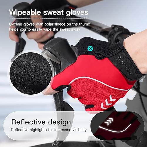 Miniatura 5 de Santic Guantes de ciclismo para adultos, guantes de ciclismo de medio dedo con almohadilla antideslizante que absorbe los golpes, guantes de