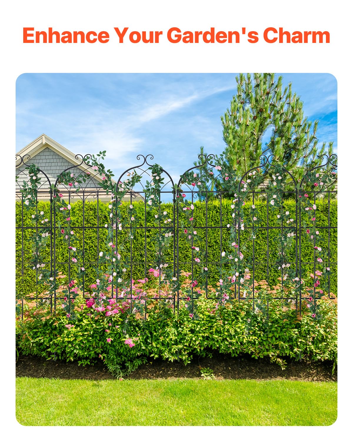 VEVOR Traliccio da Giardino Rampicanti per Piante Fiori in Metallo Antiruggine, Supporto per Traliccio per Rose Rampicanti Esterno, Traliccio Decorativo per Clematide Alta Cortili 51 x 180 cm 6 Pezzi