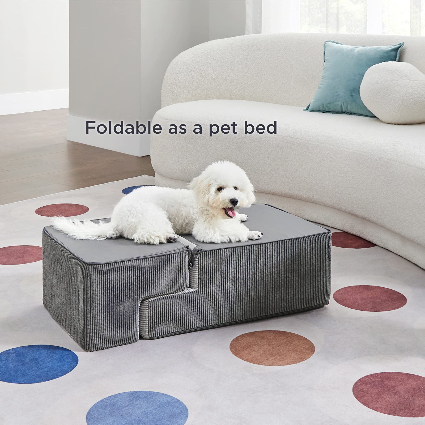 Lesure Dog Stairs for Small Dogs - Pet Stairs for High Beds and Couch, Folding Pet Steps with CertiPUR-US Certified Foam for Cat and Doggy, Non-Slip Bottom Dog Steps, Grey, 3/4/5 Steps