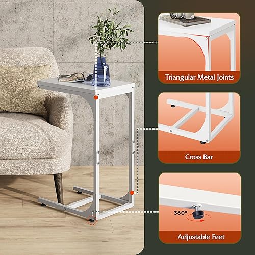 Miniatura 4 de WLIVE Mesa auxiliar en forma de C, mesas auxiliares de sofá pequeñas con marco de metal, mesa de sofá, bandeja de TV para sala de estar, dormitorio,