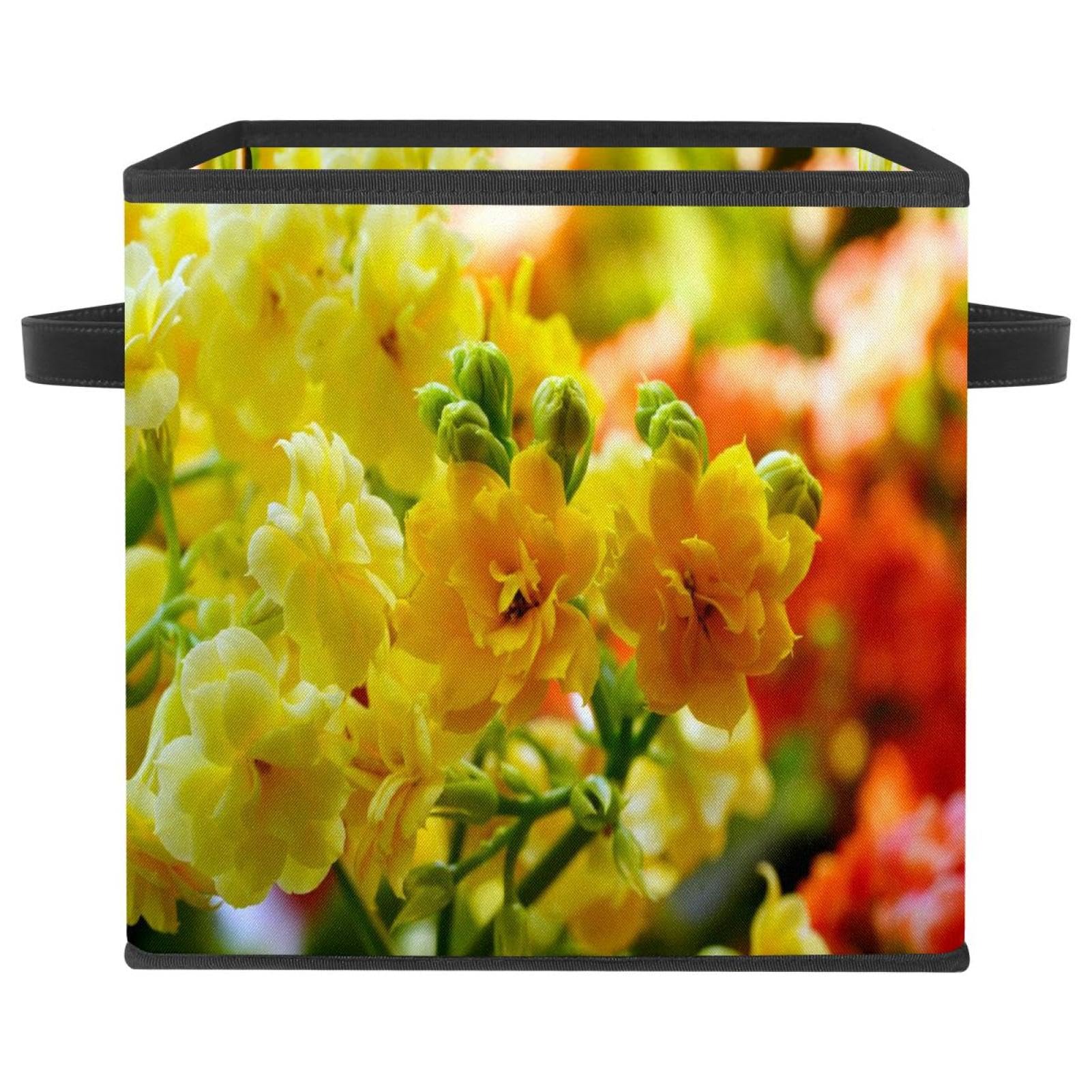 Boîte de rangement pliable cube en tissu motif fleur jaune pour placard et maison