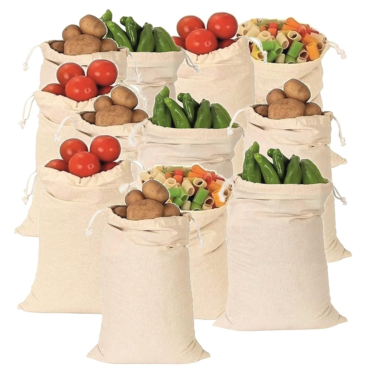 OREAYU 12 Big Size Muslin Cotton Reusable Multipurpose Kitchen Storage Bags -