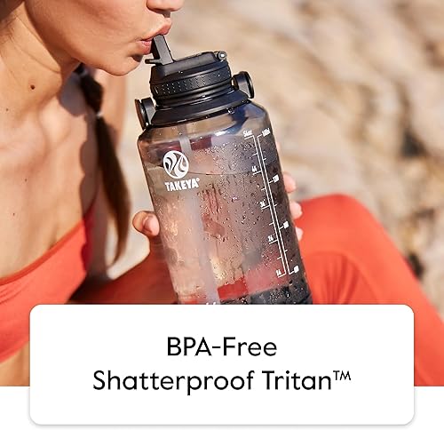 Miniatura 6 de Takeya Tritan - Botella de agua motivacional de 64 onzas con tapa con popote, duradera, sin BPA, con marcador de tiempo, a prueba de fugas y