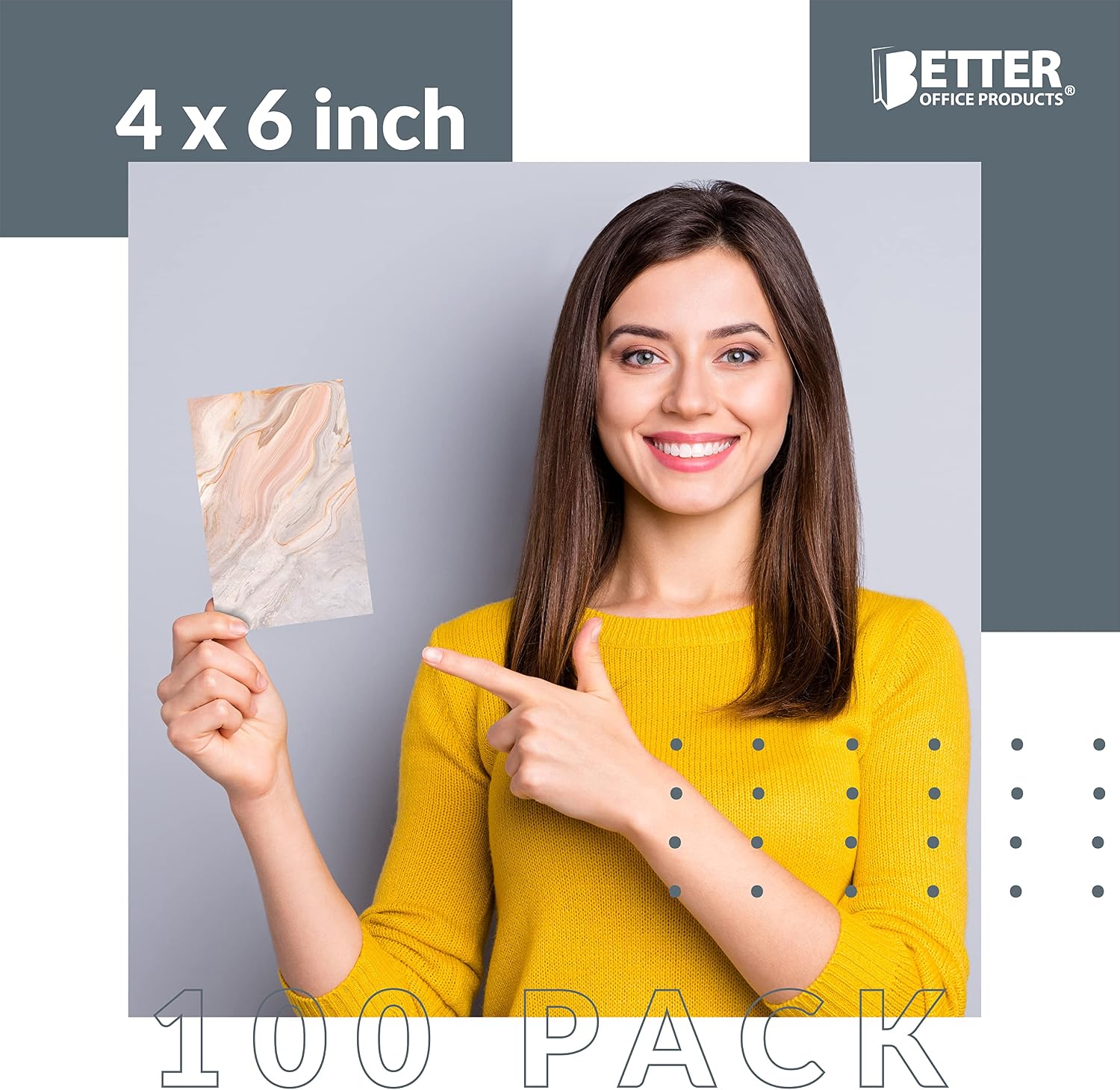 Better Office Products 100-Pack All Occasion Greeting Cards, Natural Stone, 4 x 6 inch, 100 Folded Notecards, 6 High Gloss Cover Designs, Blank Inside, with 100 Envelopes