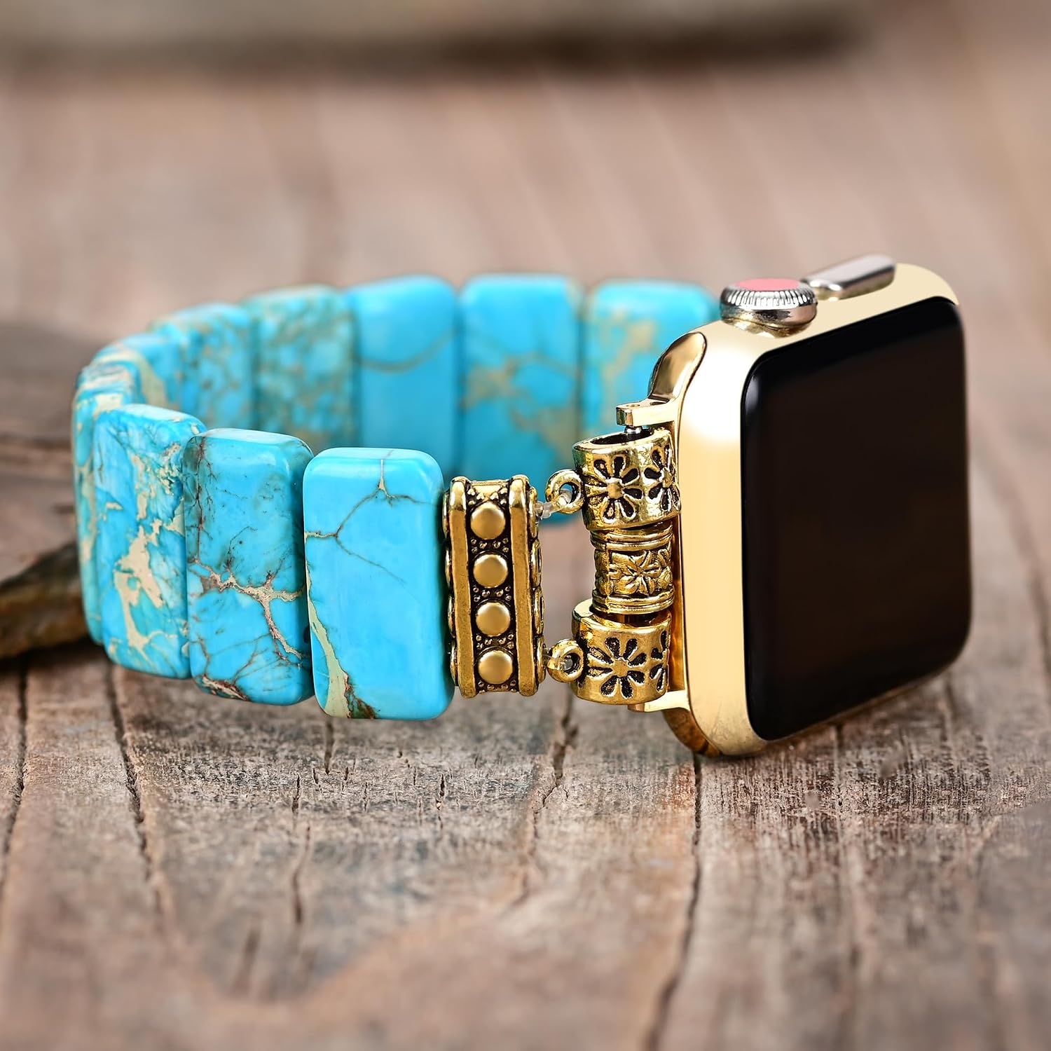 Boho Jasper Stretch Watch Band: Handmade Bohemian Natural Stone Smartwatch Stretch Beaded Bands iWatch Strap Compatible with Apple Watch 38mm/40mm/41mm/42mm/44mm/45mm Boho Imperial Jasper Natural Energy Stone Gemstone