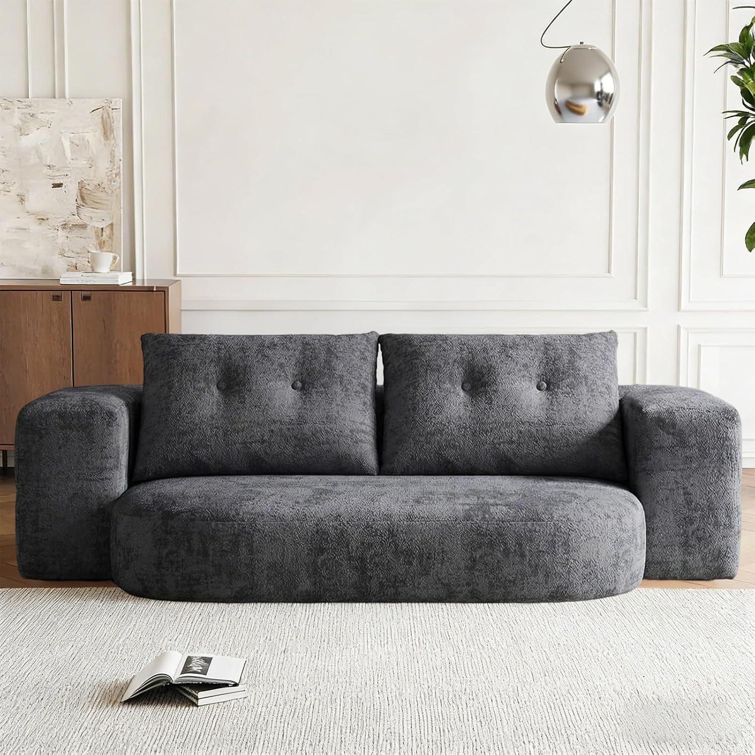 200 cm Convertible Sofa Bed, Corduroy Folding Floor Sofa Chair with Boneless Memory Foam, No Assembly Required, Multi-Functional Couch for Living Room, Bedroom & Apartment Grey Sofa Bed