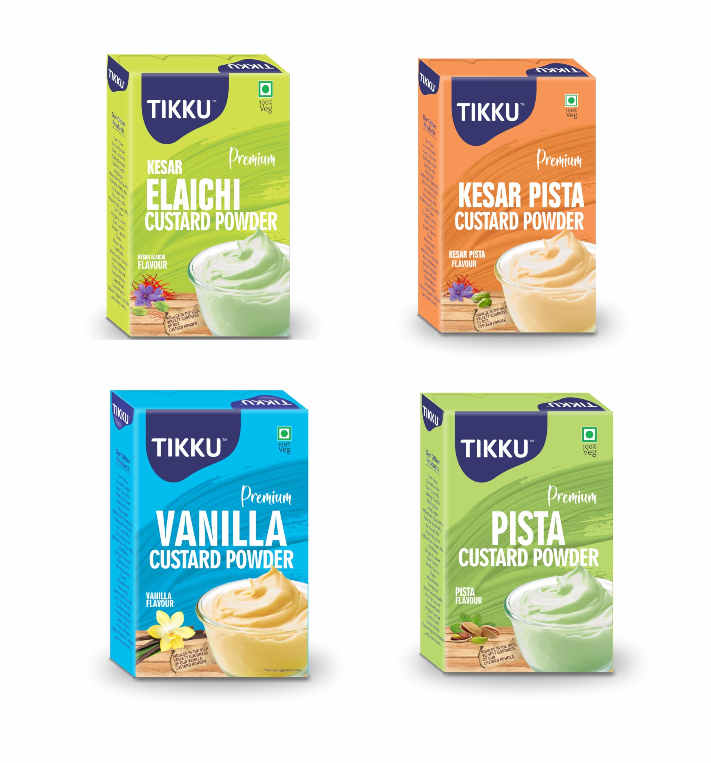 Tikku Combo of Custard Powder 100g x 4 Flavors (Vanilla, Kesar Elachi, Pista, Kesar Pista) (B09RB1XBJG) Amazon Price History, Amazon Price Tracker