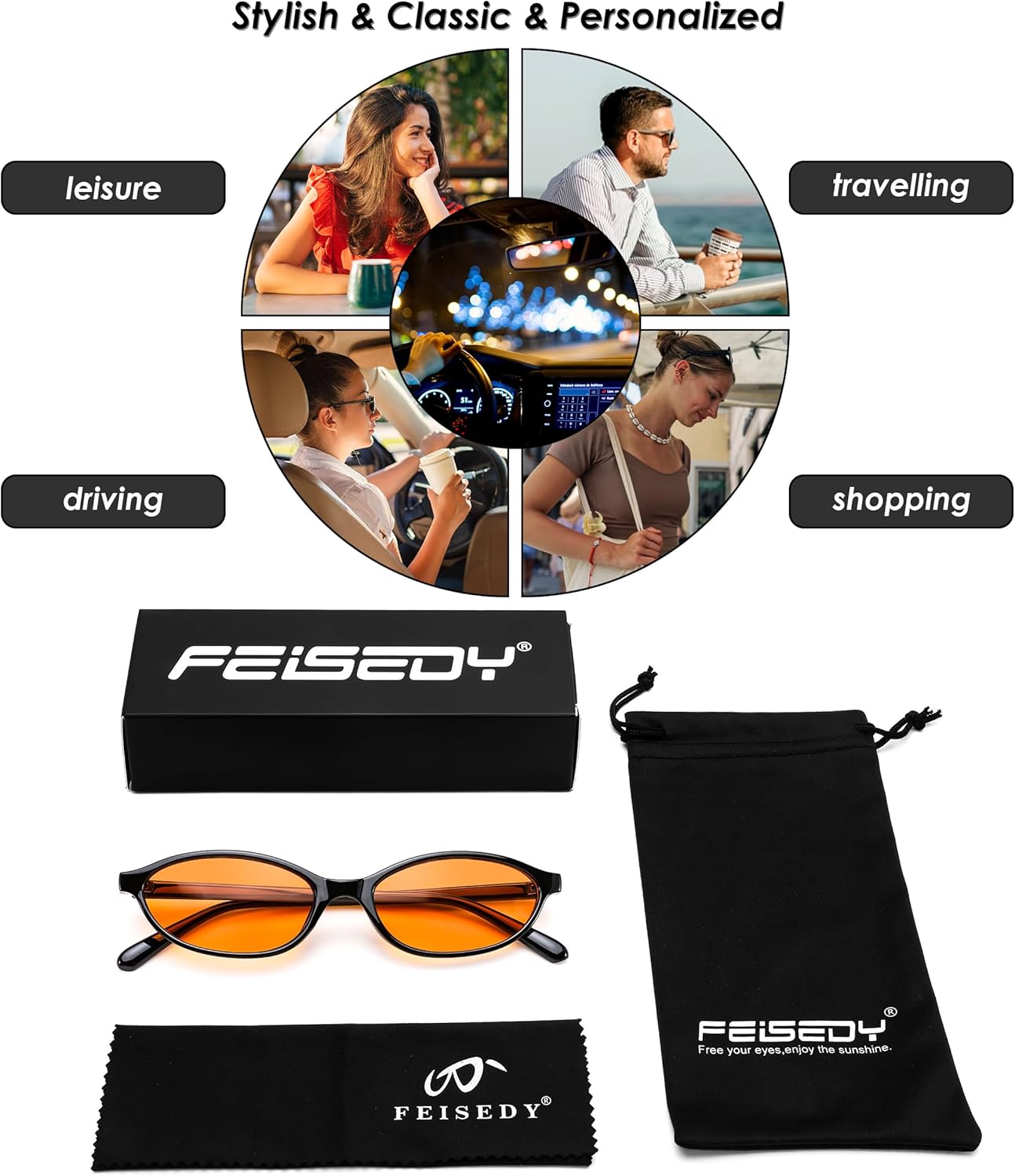 FEISEDY Retro Oval Cat Eye Sunglasses for Women 90s Narrow Lightweight Shades Y2k Trendy Sunnies B0257 - Image 6