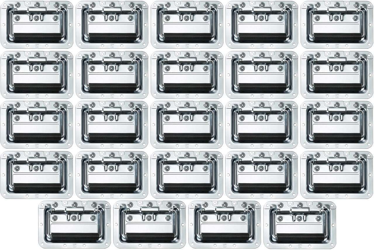 Adam Hall 24 x 34082 Gefederter Klappgriff mittel 154 x 101 mm in Schale/Einbauschale, Stahl silber Kistengriff Boxengriff Tragegriff Case Griff PA Flightcase