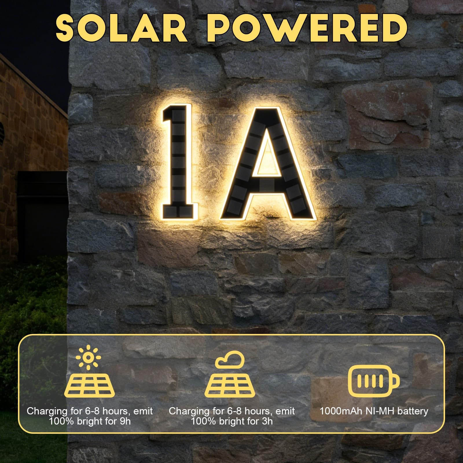Solar-Hausnummern für Außenbeleuchtung, 17 cm, wasserdicht, LED-beleuchtete Adressschilder für Hofhäuser, Numeros Para Casa, Außenbeleuchtung, beleuchtet, modern, 1 Stück