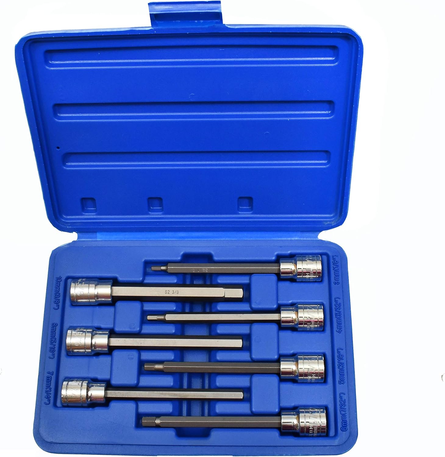 3/8 SAE Extra Long Hex Allen Bit Socket Set 7pc with Case