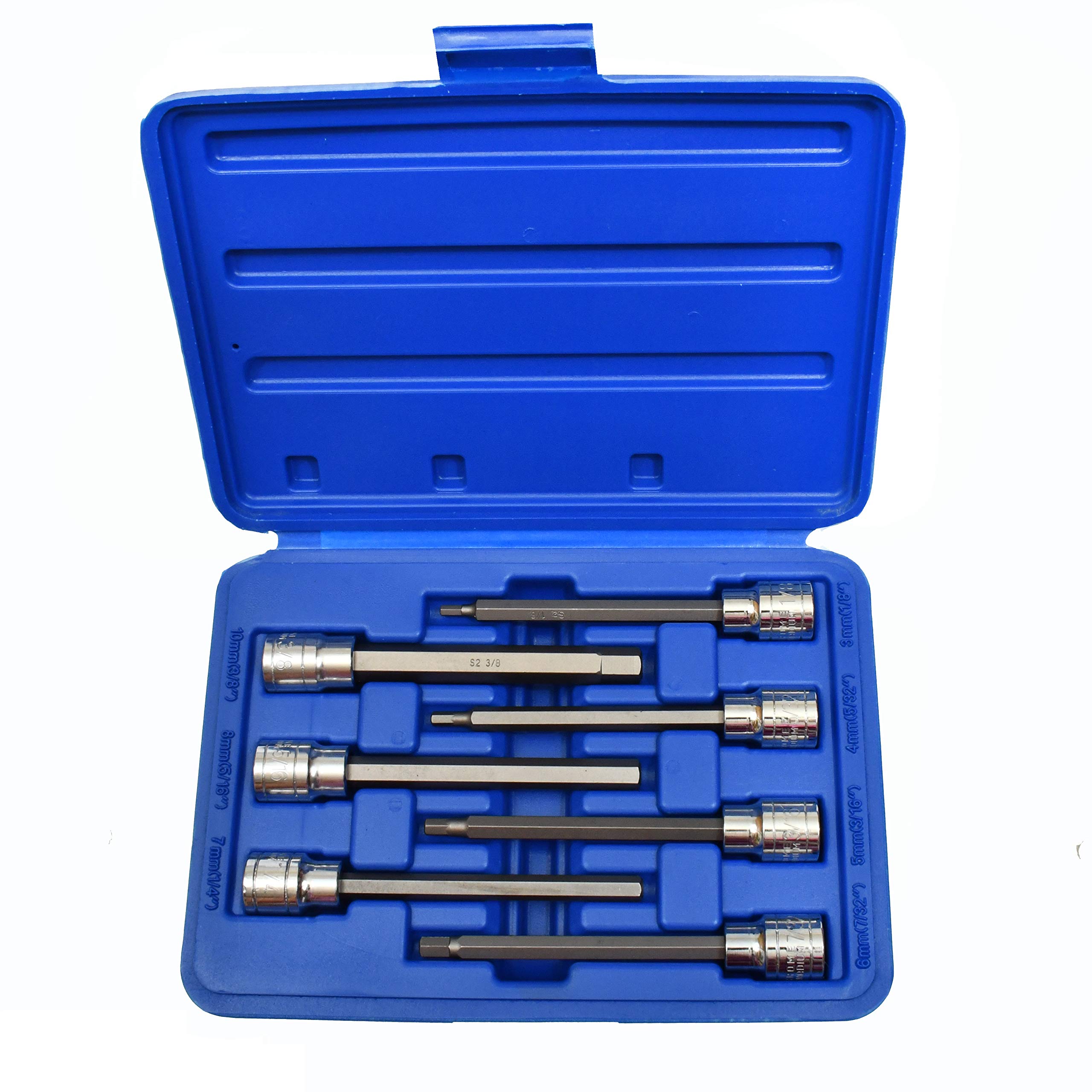 Vct 3/8 Sae Extra Long Hex Allen Bit Socket Set 7Pc With Case