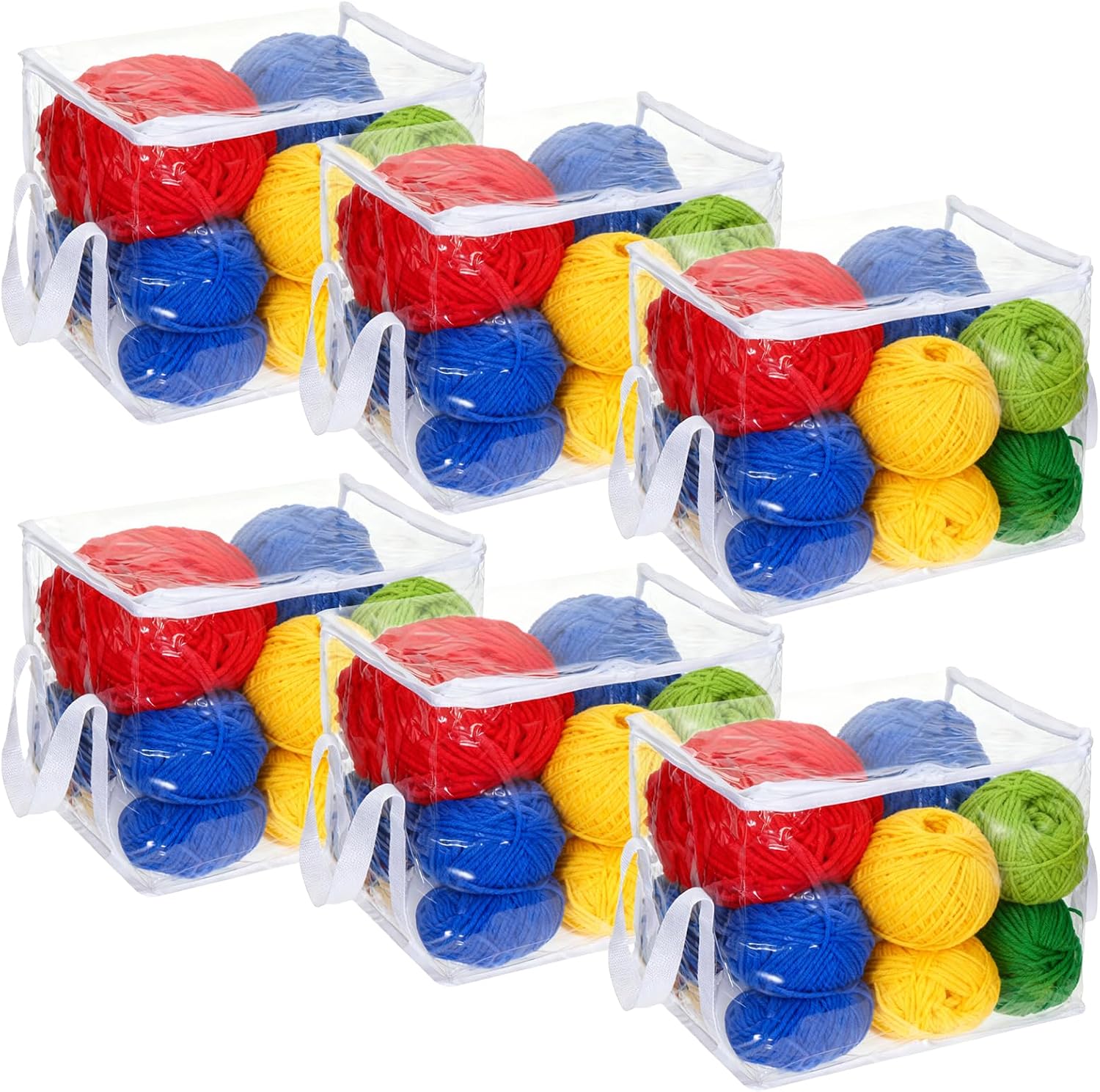 6 Packs Large Yarn Storage Bags, Clear Yarn Storage Organizer with Zippers and Handles Crochet Bag Knitting Bag for Knitting Needles Crochet Hooks Clothing Toys 12.5 * 9.36 * 9.75 inches