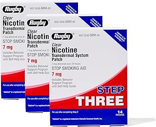 Rugby Clear Nicotine Patches - 7mg Transdermal System Patch - Smoking or Vaping Quitting Aid - Step 3 - (3 Pack)