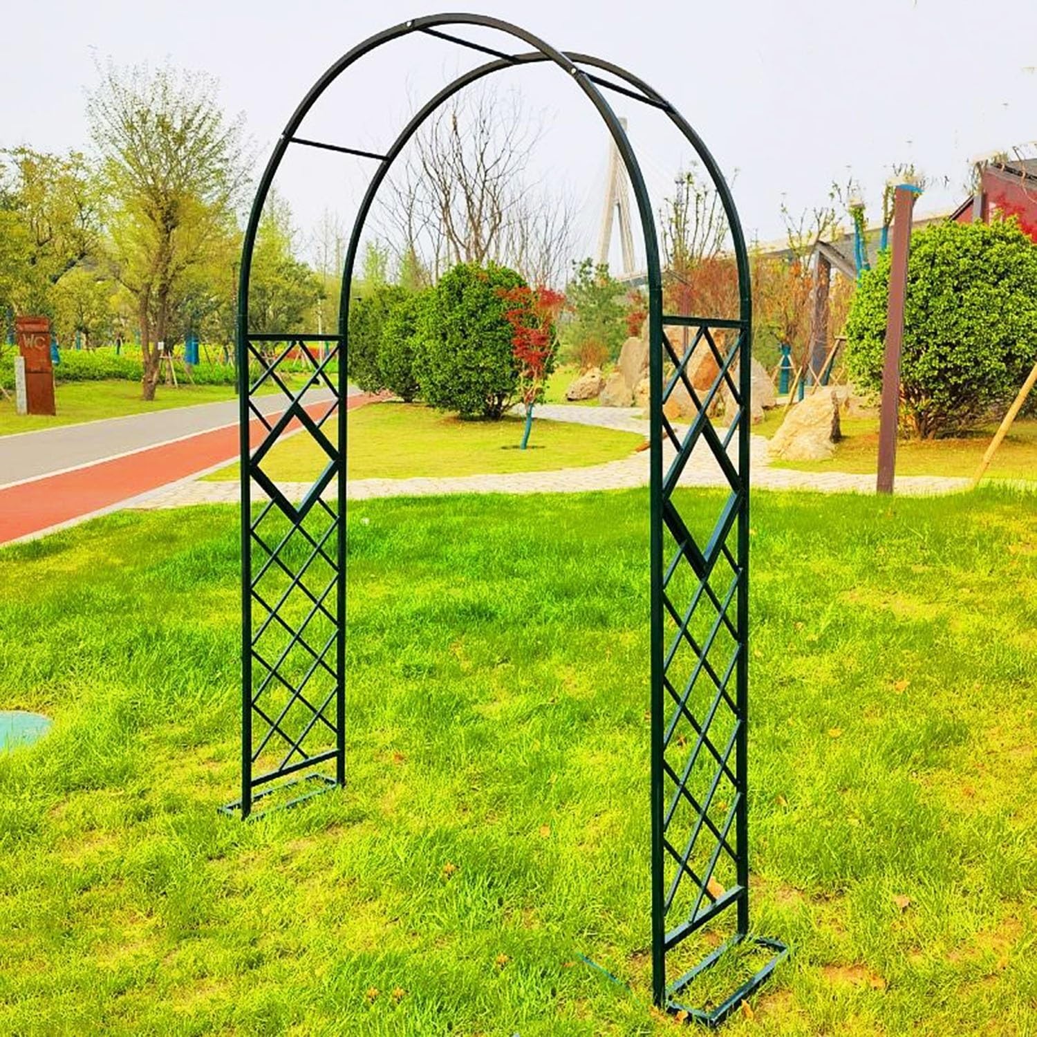 Arche de jardin de 1,8m en treillis métallique vert foncé pour rosiers