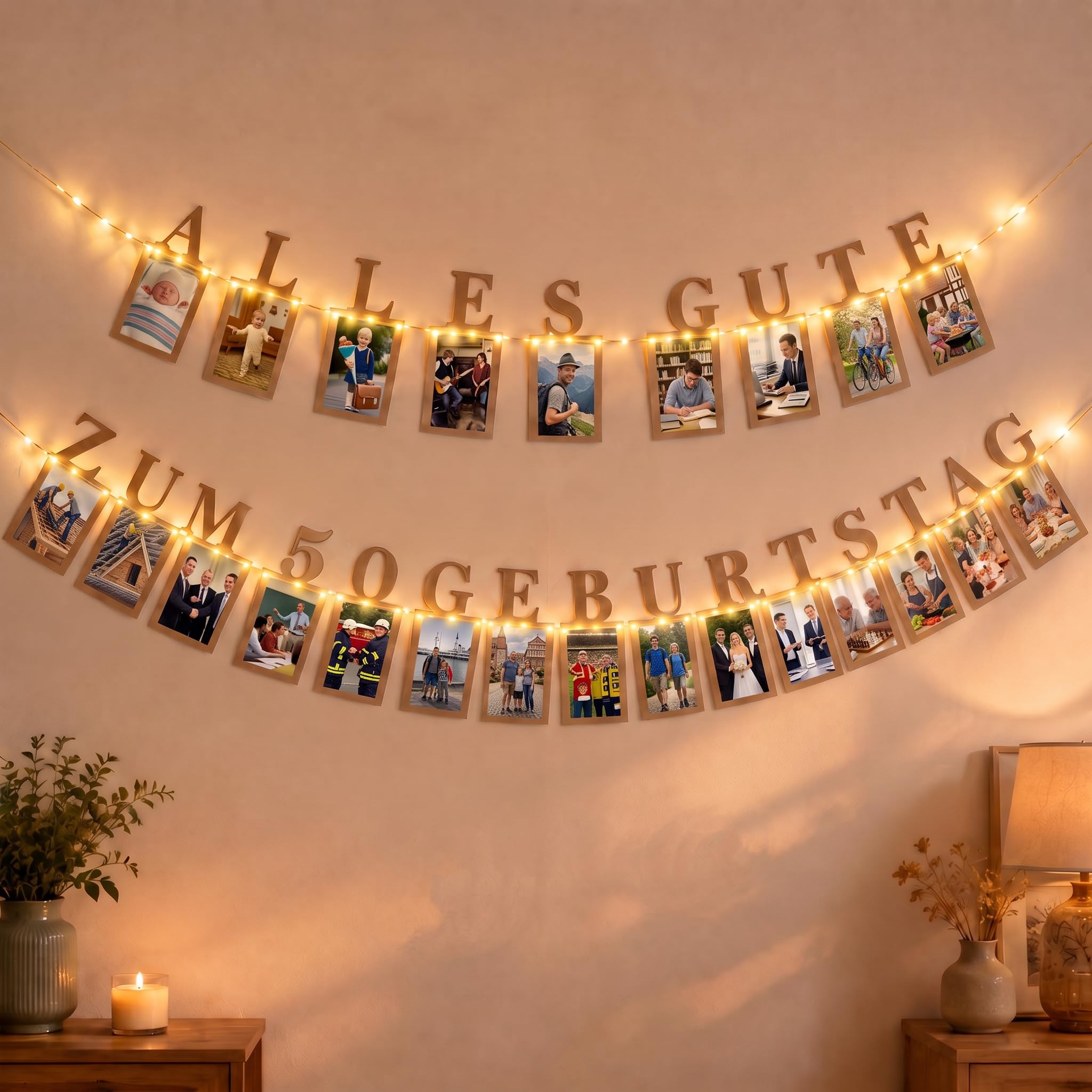 Seutgjie 50th Birthday Photo Garland Decoration Banner with LED Light