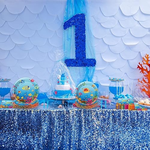 Miniatura 6 de 96 piezas de suministros de fiesta de cumpleaños de la vida marina del océano, platos de papel, servilletas bajo el mar, juego de vajilla bajo el